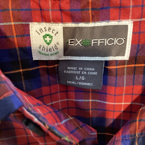 Exofficio Mens Red and Blue Plaid Casual Shirt Insect Shield - Picture 2 of 7
